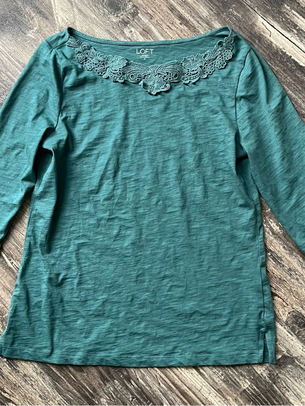 LOFT Teal Lace-Trim Long Sleeve Tee